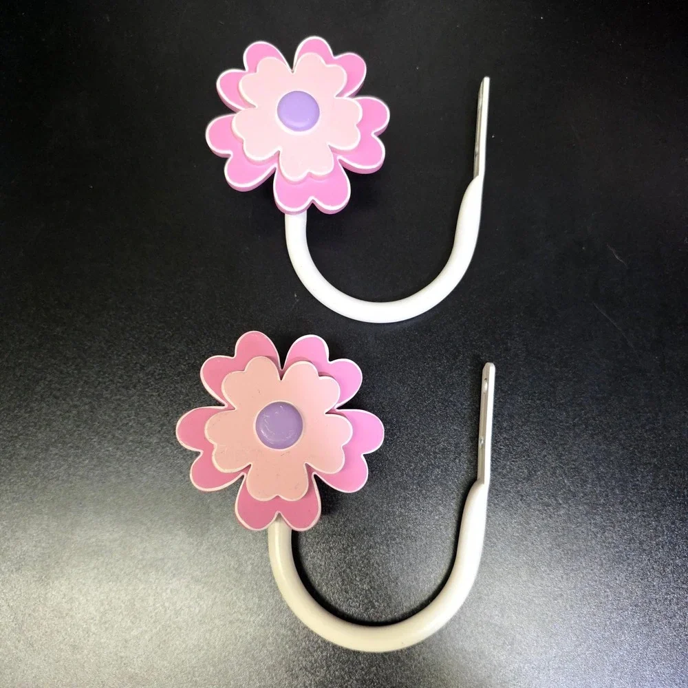 Curtain Tie Back Hooks OS Pink Flower Floral Nursery Decor 2pc Kids Baby Y2K
